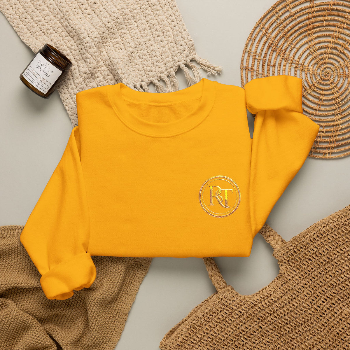 Gold Foil Monogram Crewneck Sweatshirt — Elegant Initial Pullover