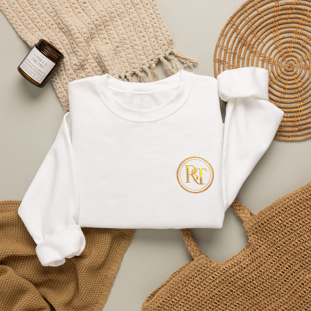 Gold Foil Monogram Crewneck Sweatshirt — Elegant Initial Pullover