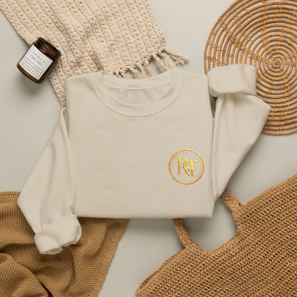Gold Foil Monogram Crewneck Sweatshirt — Elegant Initial Pullover