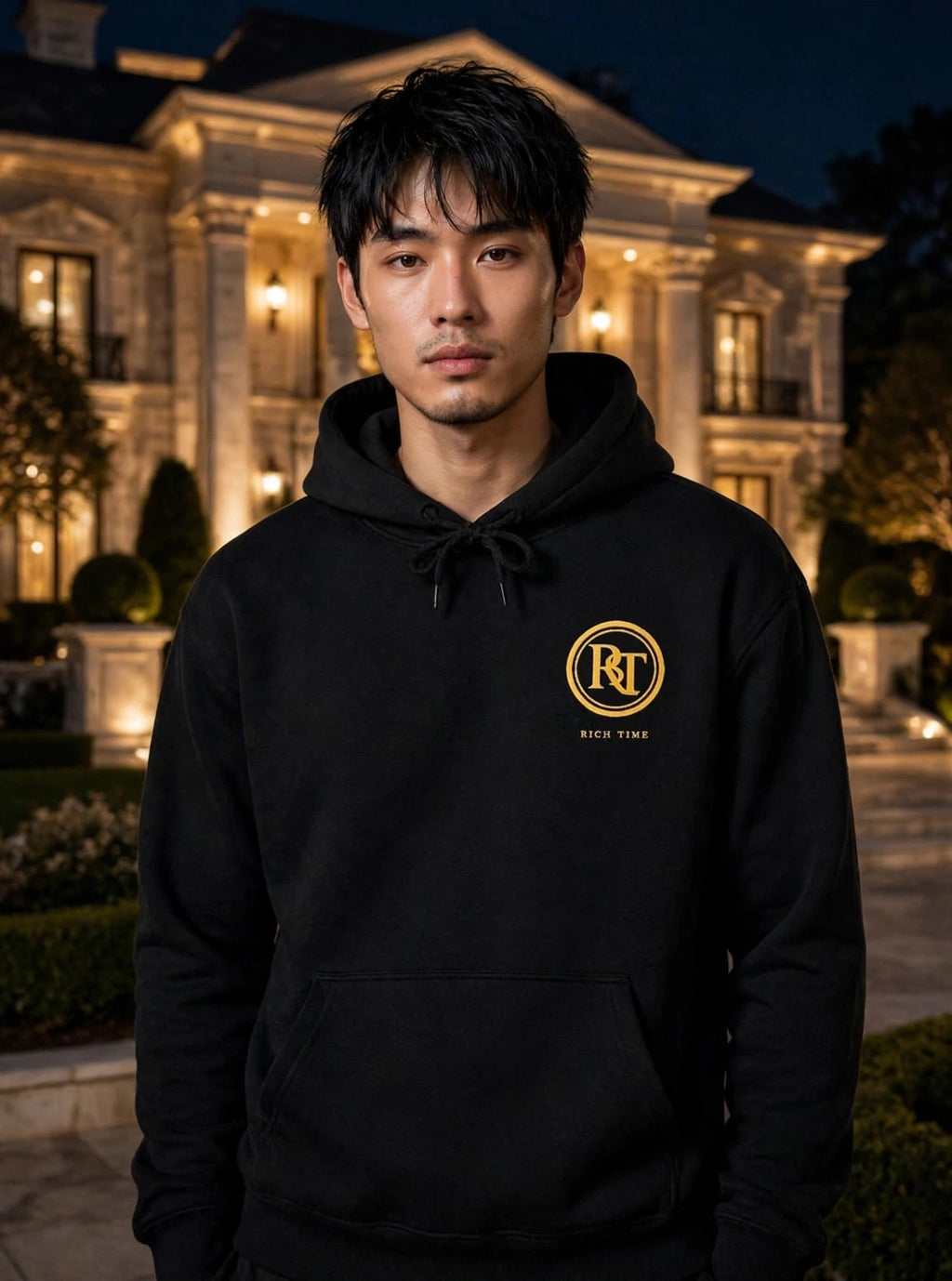 RT Rich Time - Time Is Money Heavyweight Hoodie - Gold Hourglass Luxury Streetwear