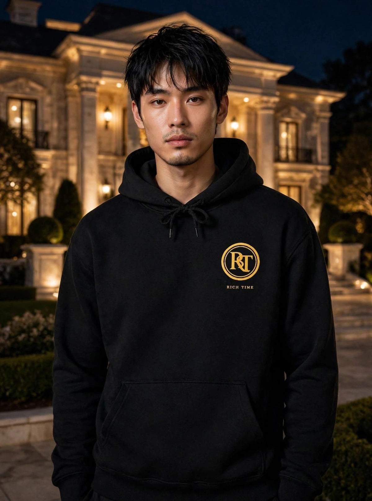 RT Rich Time - Time Is Money Heavyweight Hoodie - Gold Hourglass Luxury Streetwear
