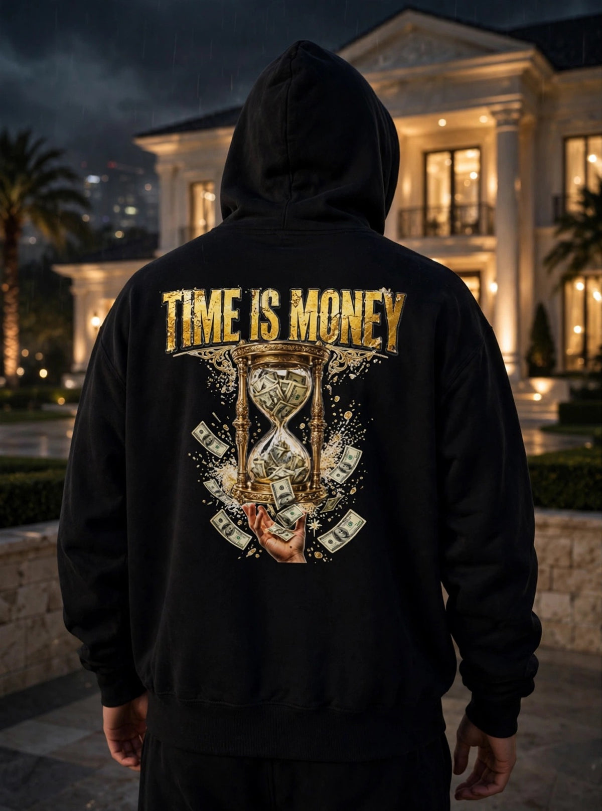 RT Rich Time - Time Is Money Heavyweight Hoodie - Gold Hourglass Luxury Streetwear